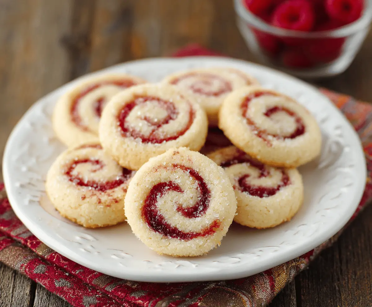 Delicious Raspberry Swirl Cookies with vibrant red and white marbled appearance ready to be baked.