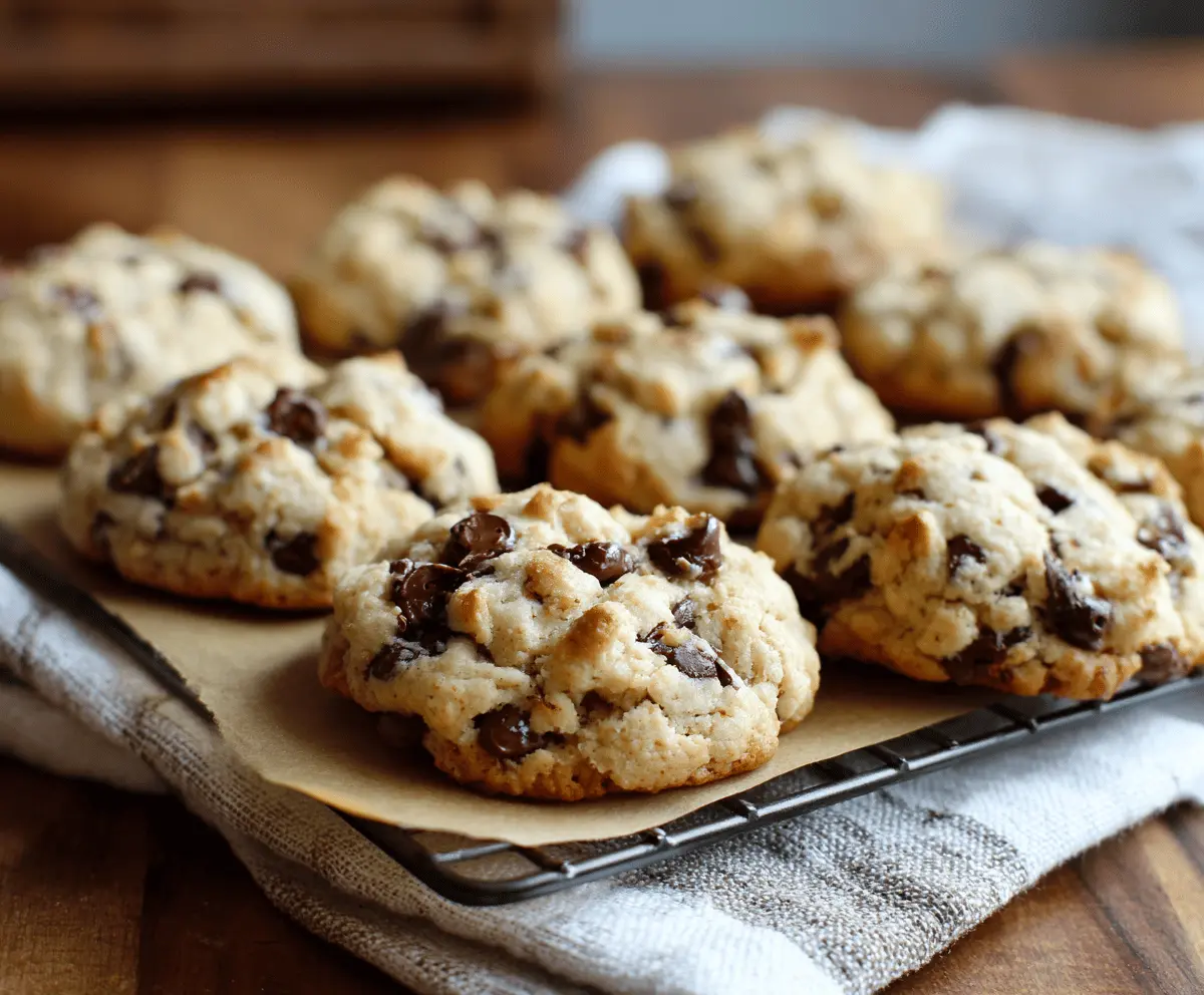 Delicious soft-batch cream cheese chocolate chip cookies fresh out of the oven.