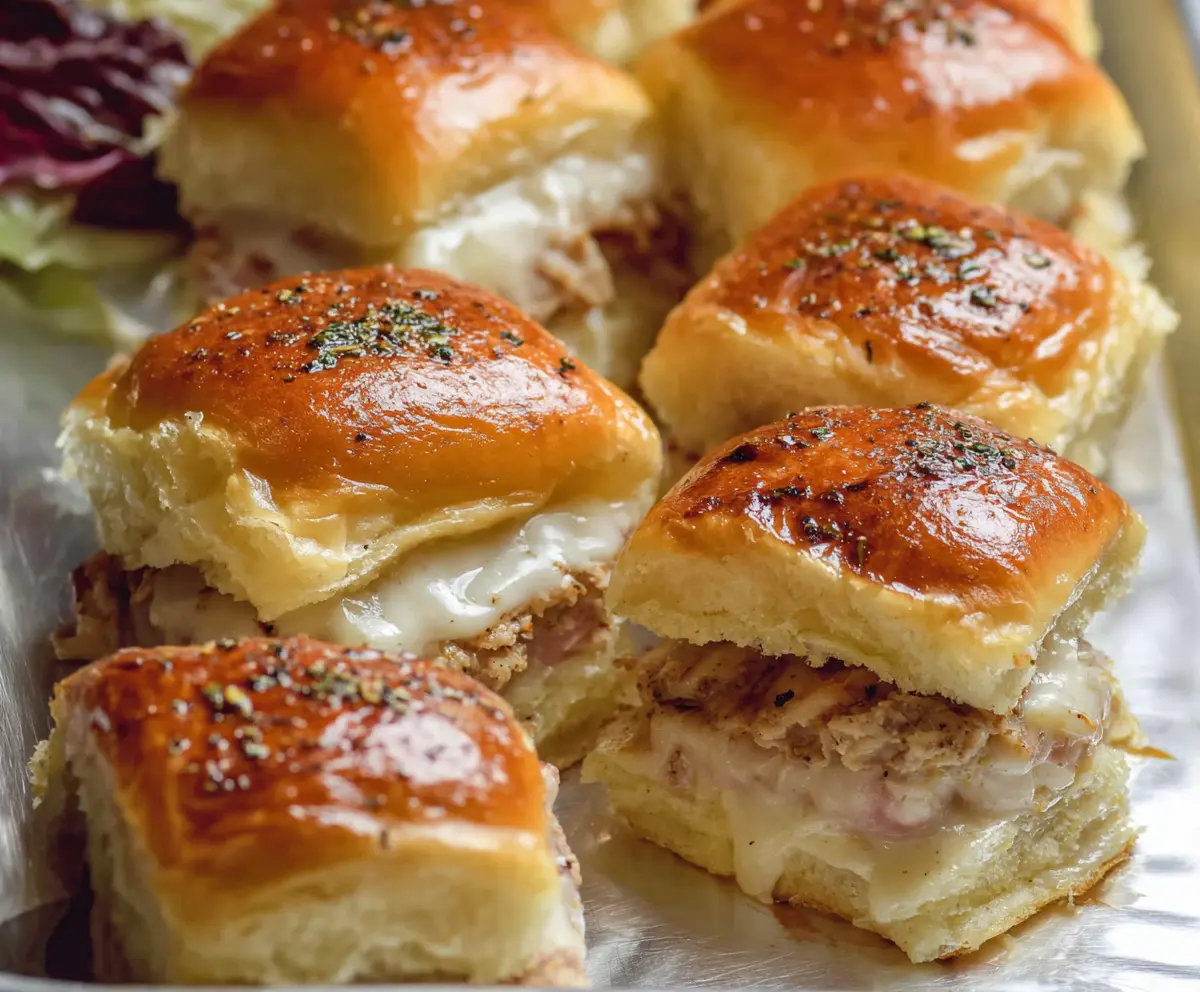 Delicious turkey and Swiss sliders featuring warm bread, melted cheese, and savory turkey slices.