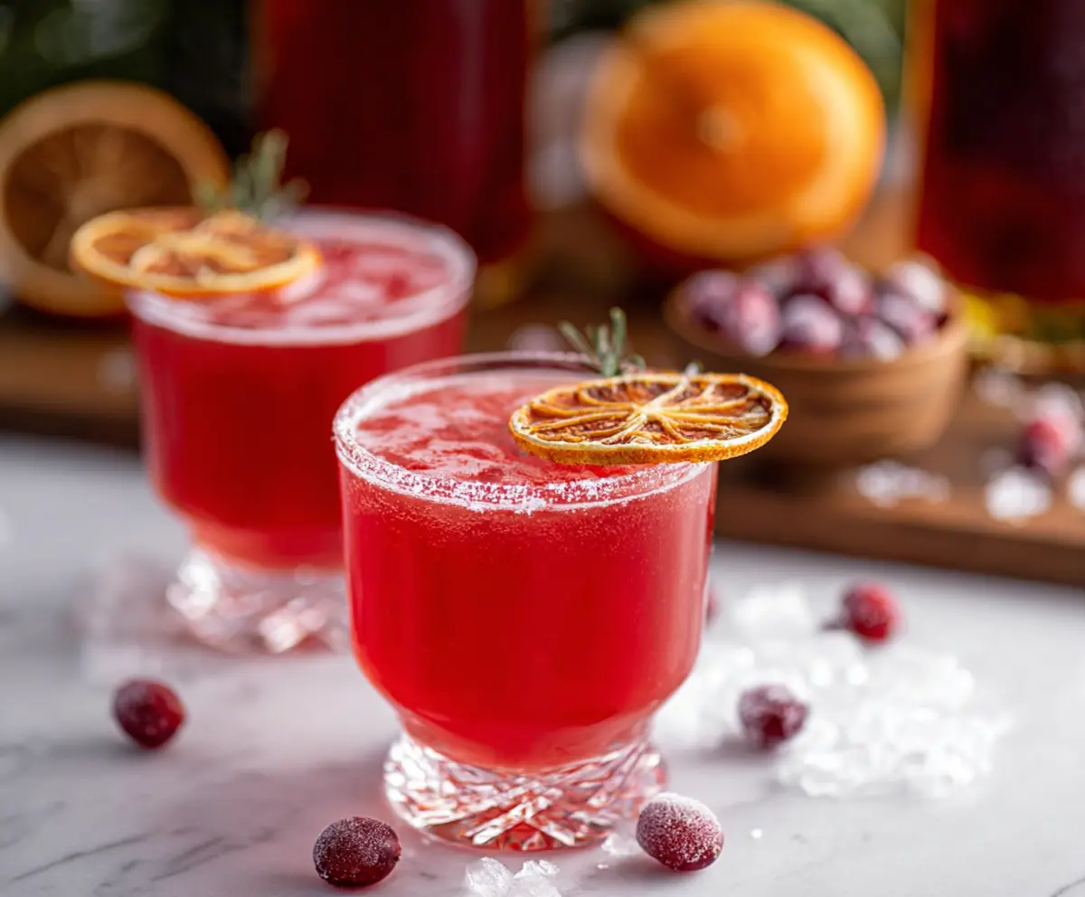 Delicious Amaretto Cranberry Kiss Cocktail in a fancy glass with fresh cranberries and a lime wedge.