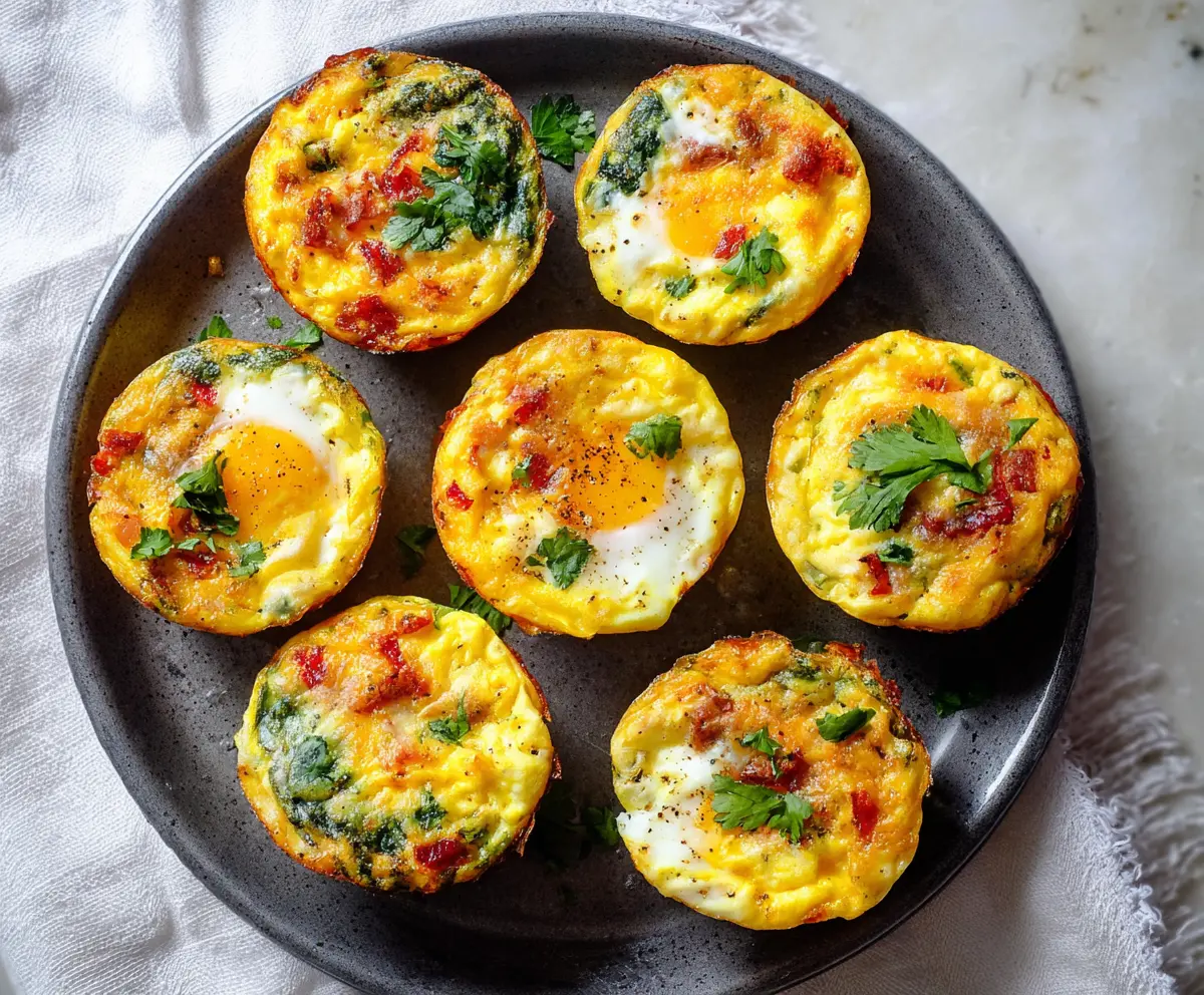 Delicious baked egg muffins with vegetables and cheese, perfect for breakfast or brunch.