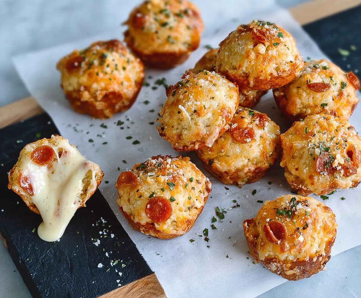Delicious cheesy pepperoni bites on a plate, perfect for snacks or parties