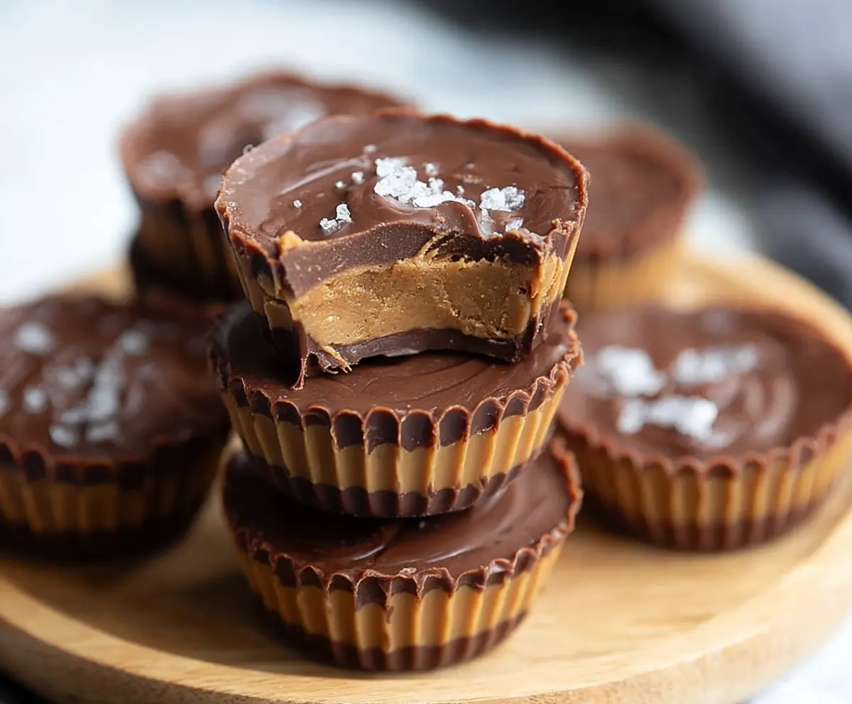 Delicious chocolate peanut butter fat bombs placed on a white plate for a keto-friendly snack