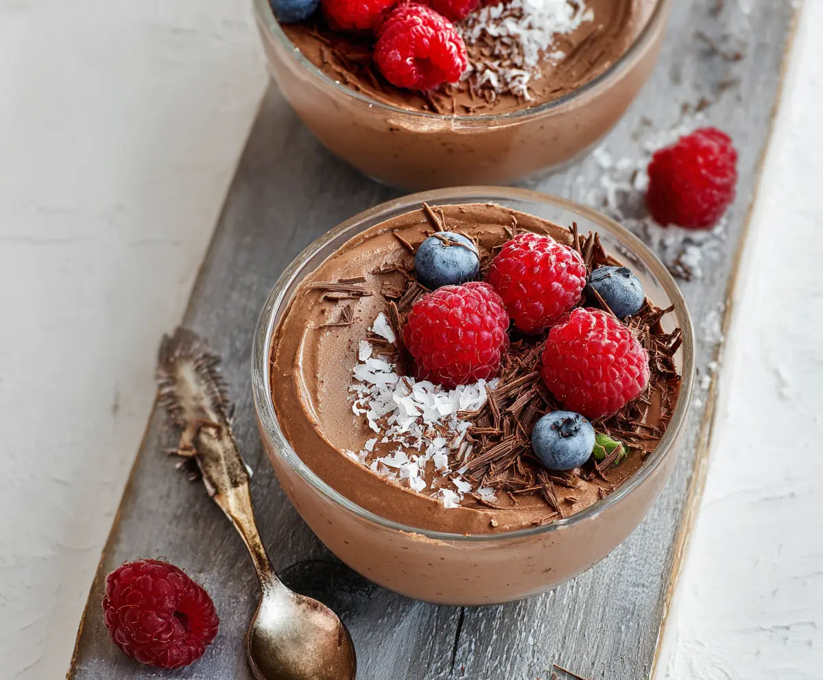 Creamy chocolate protein mousse in a glass bowl, perfect for a healthy dessert