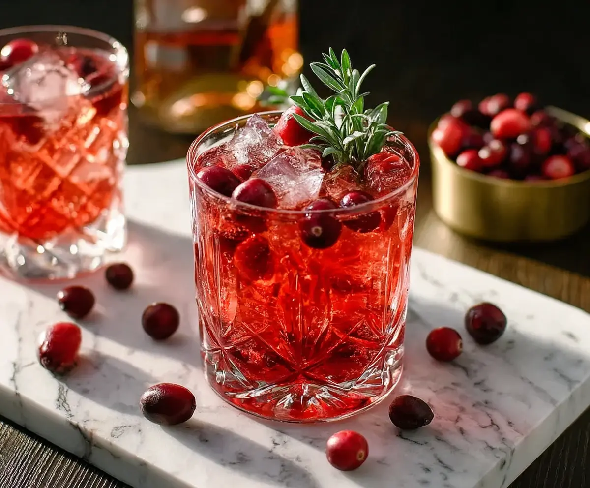 Refreshing Cranberry Bourbon Smash cocktail garnished with fresh cranberries and mint, perfect for holiday celebrations.