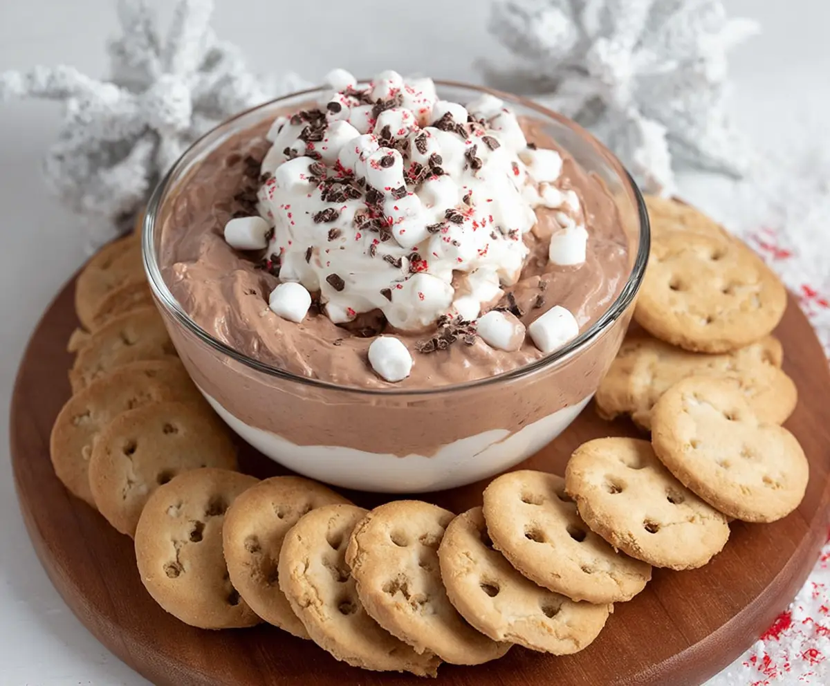 Delicious Hot Cocoa Cheesecake Dip with chocolate and creamy texture for dessert lovers