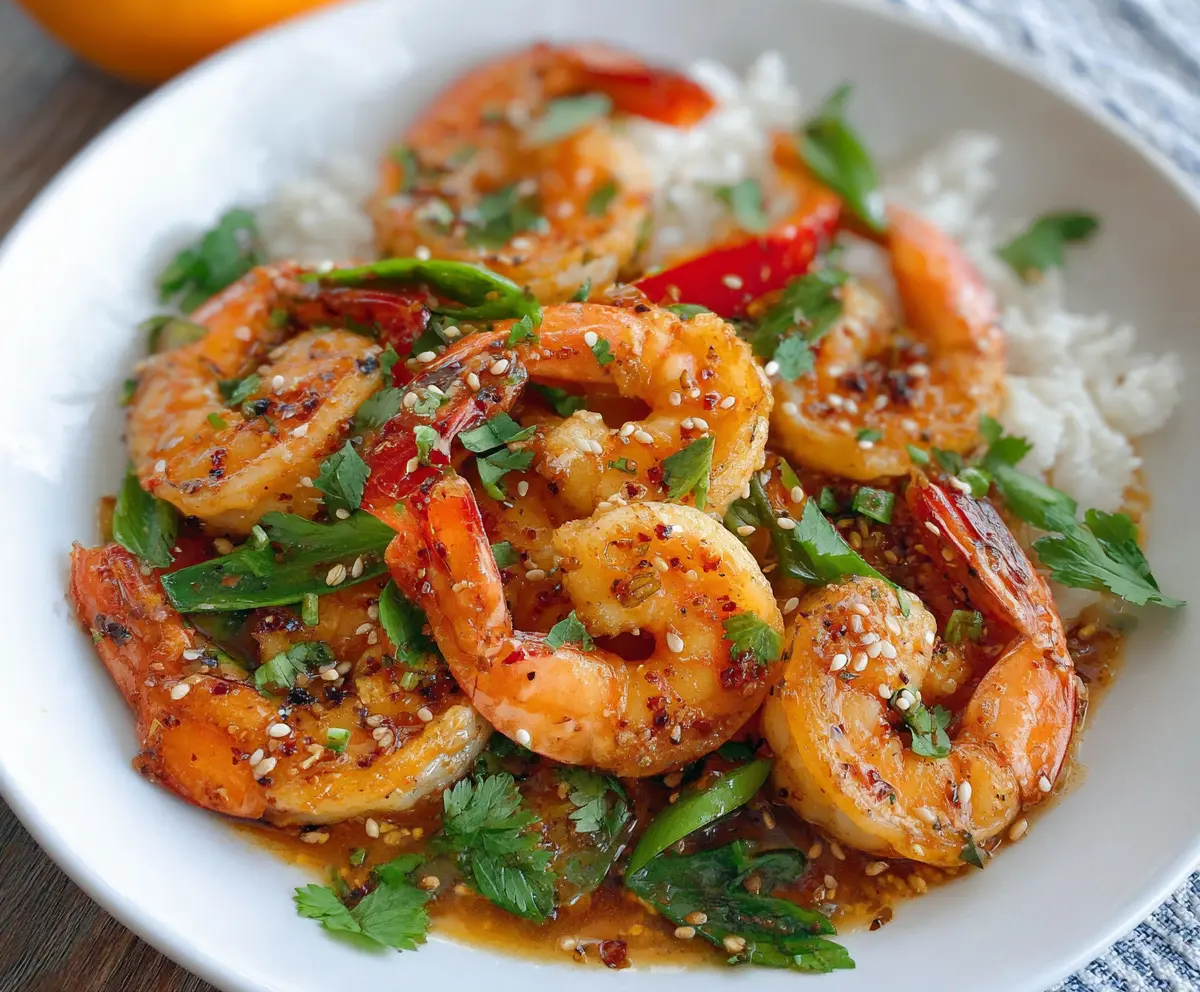 Orange Chili Garlic Shrimp served on a plate with vibrant citrus and spicy glaze