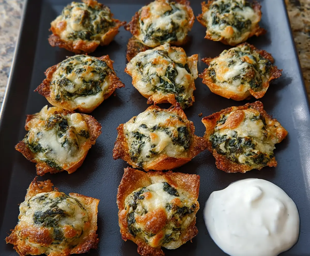 Delicious spinach dip bites served on a platter, perfect for appetizer parties.