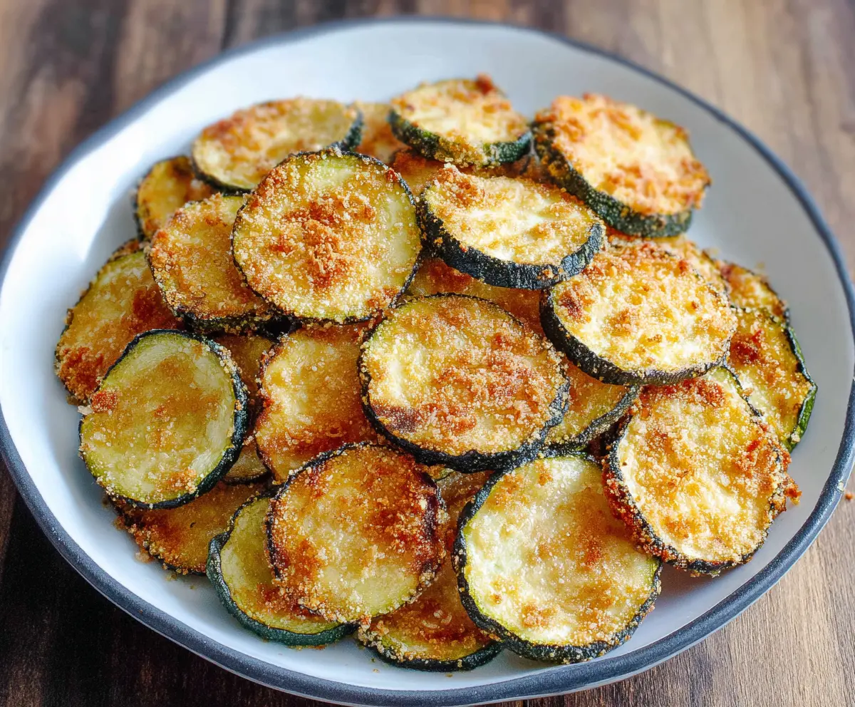 Crunchy homemade zucchini chips seasoned with herbs, perfect as a healthy snack.