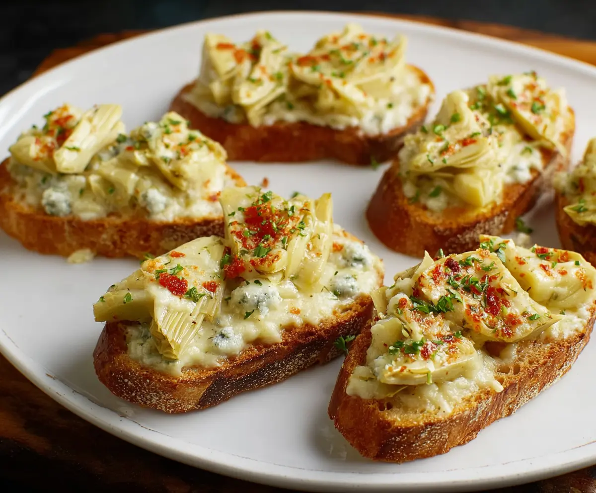 Delicious artichoke bruschetta with fresh herbs and toasted bread