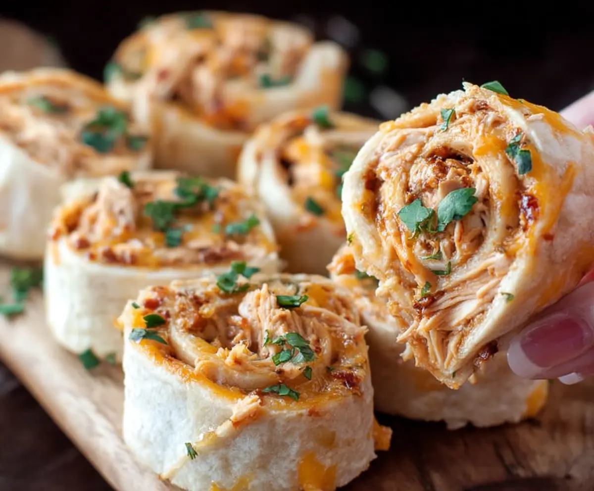 Delicious BBQ Chicken Cheddar Pinwheels fresh out of the oven, showcasing crispy exterior and cheesy filling.