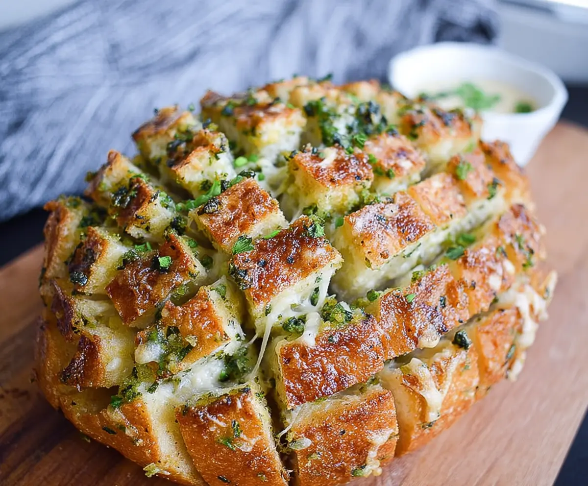 Crunchy Bloomin Onion Parmesan Bread served with dipping sauce, perfect appetizer for parties.