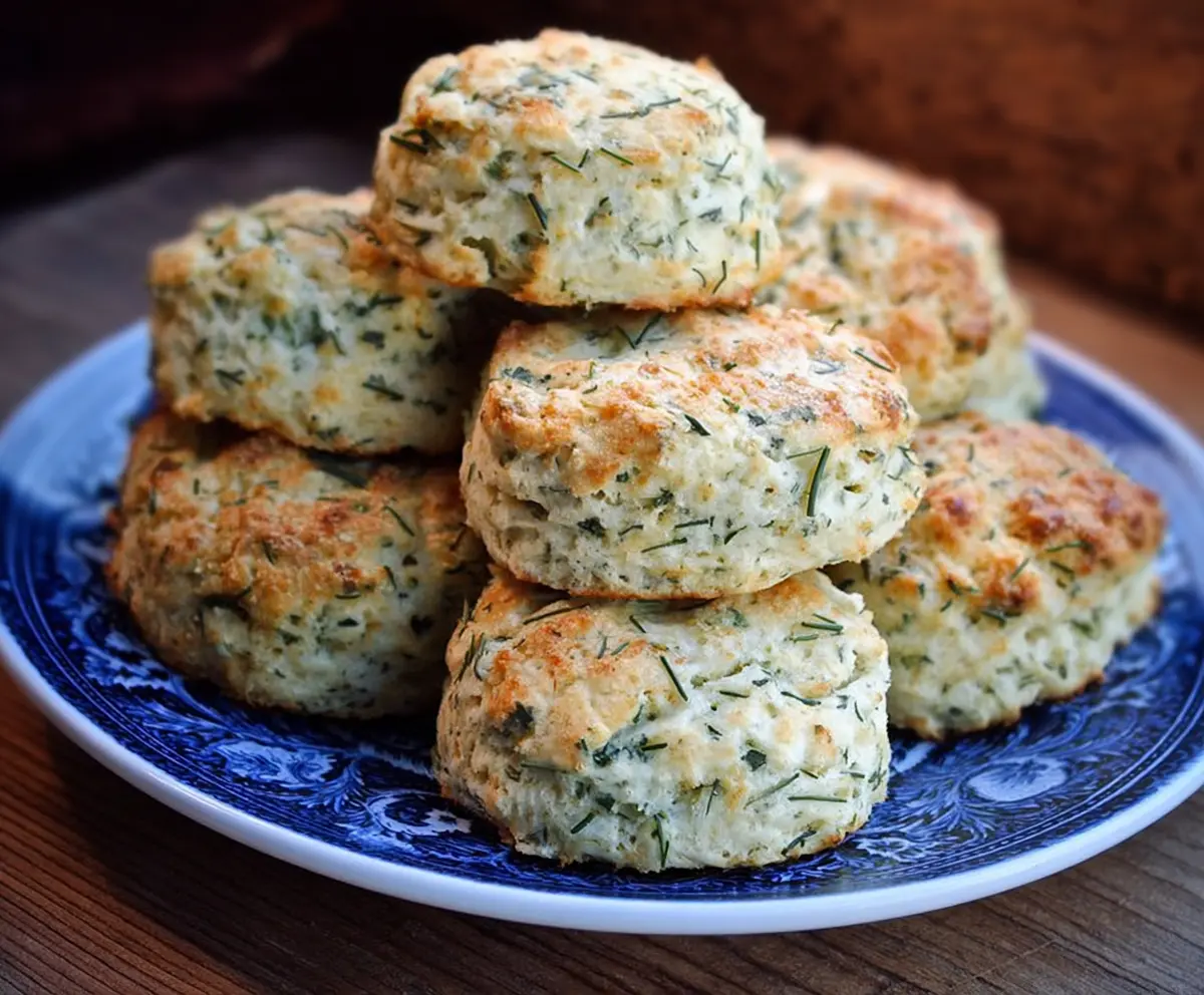 Golden Cottage Cheese and Herb Biscuits on a rustic plate, perfect for breakfast or snacks.