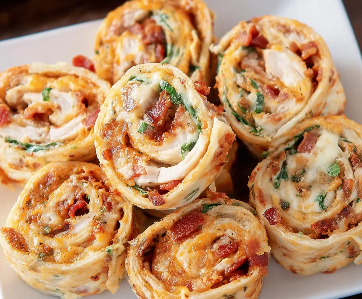Crack Chicken Pinwheels with crispy golden crust and creamy filling, served as a delicious appetizer.