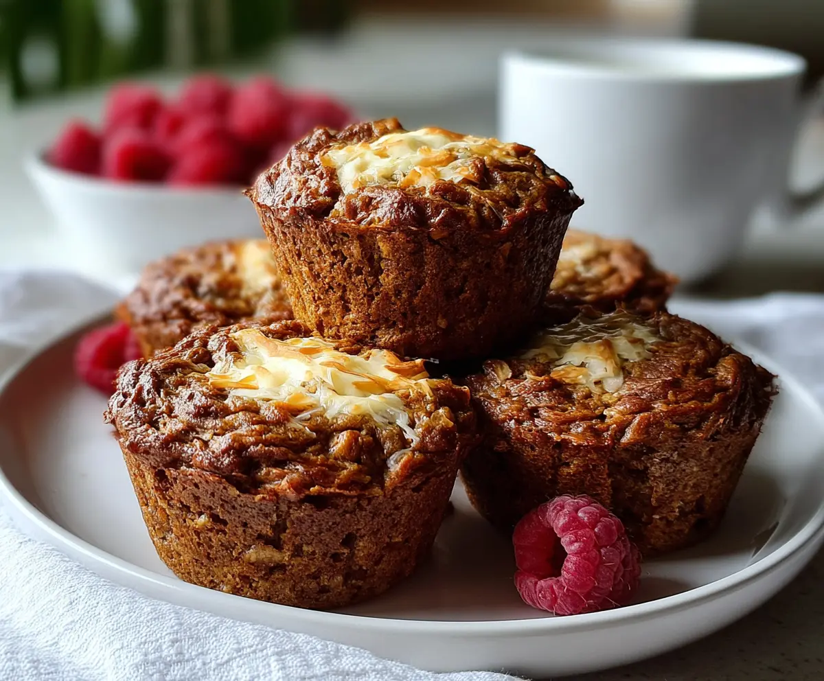 Healthy Gingerbread Cottage Cheese Breakfast Muffins on a plate with cinnamon and honey drizzle.