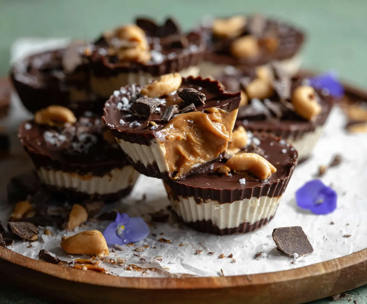 Healthy frozen peanut butter Greek yogurt cups topped with chocolate for a nutritious dessert