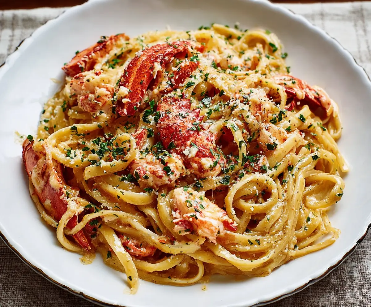 Delicious lobster pasta dish with fresh seafood and creamy sauce