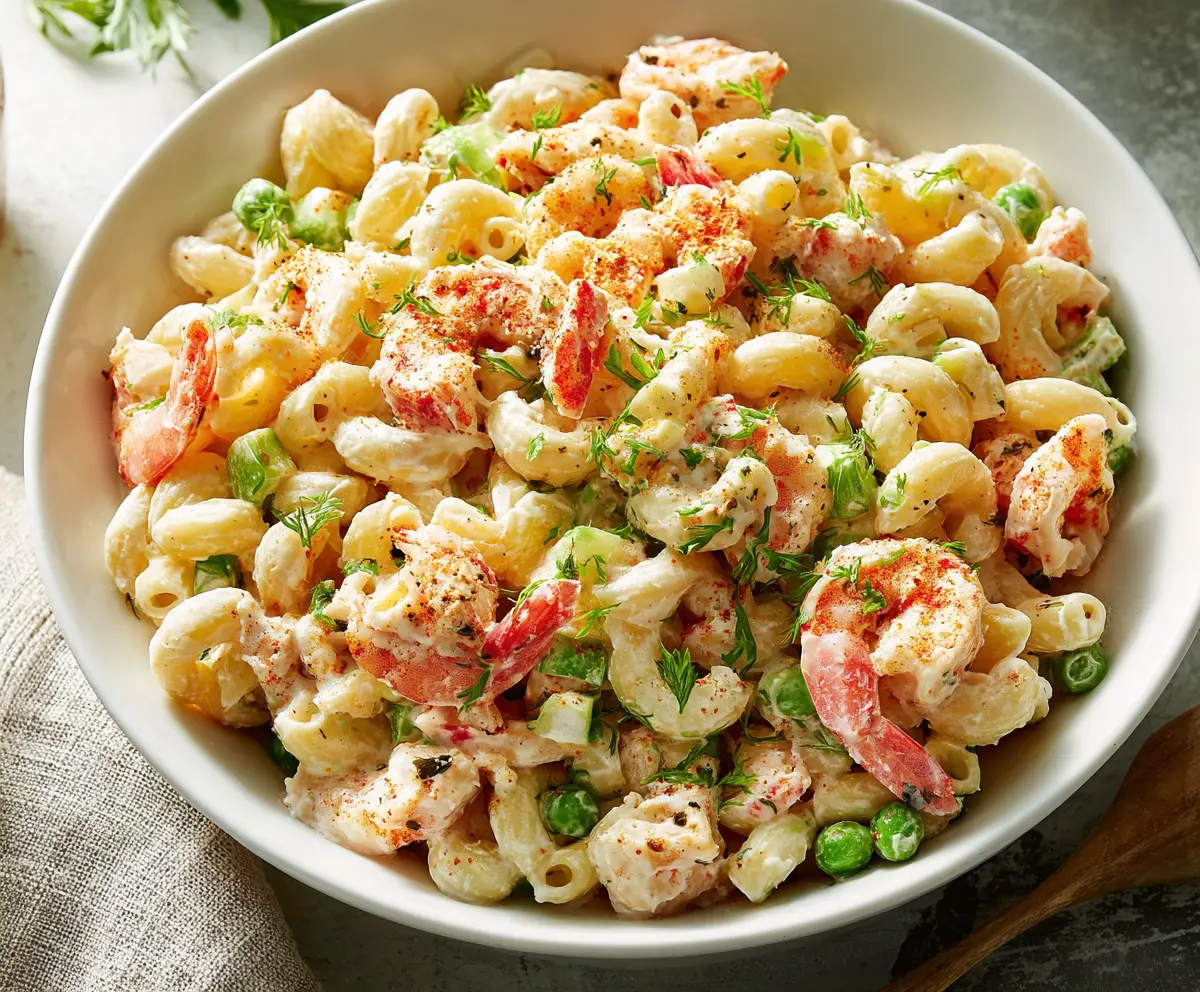 Delicious Seafood Macaroni Salad with Juicy Shrimp and Fresh Vegetables