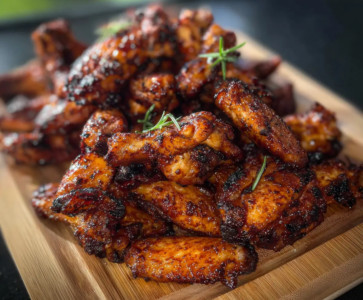 Juicy smoked chicken wings with crispy skin served on a platter