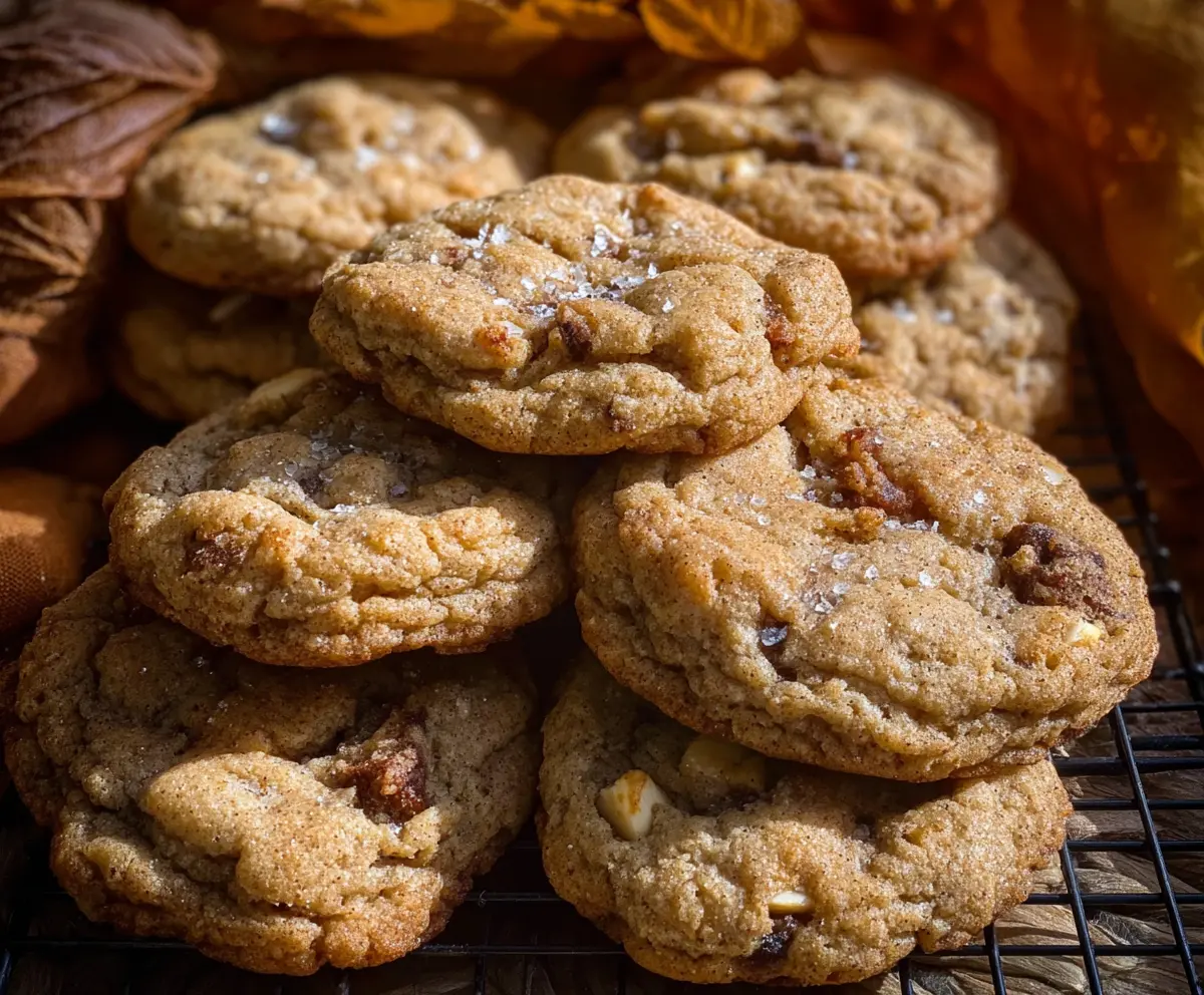 Delicious homemade Sourdough Apple Cider Cookies with a golden-brown crust and visible apple slices.