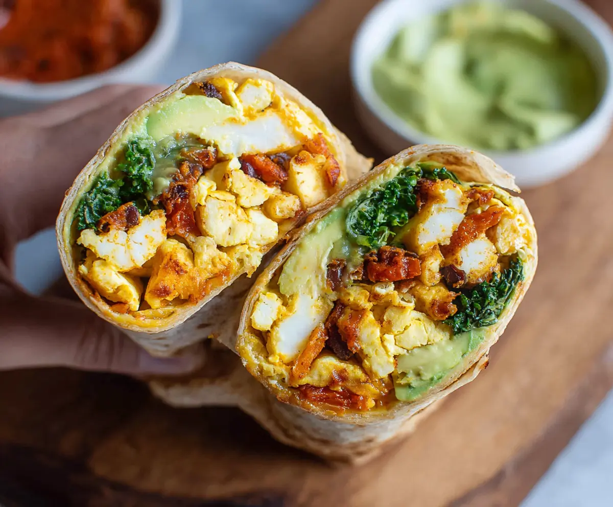 Delicious veggie breakfast burrito filled with fresh vegetables and melty cheese, perfect for a healthy start to your day.