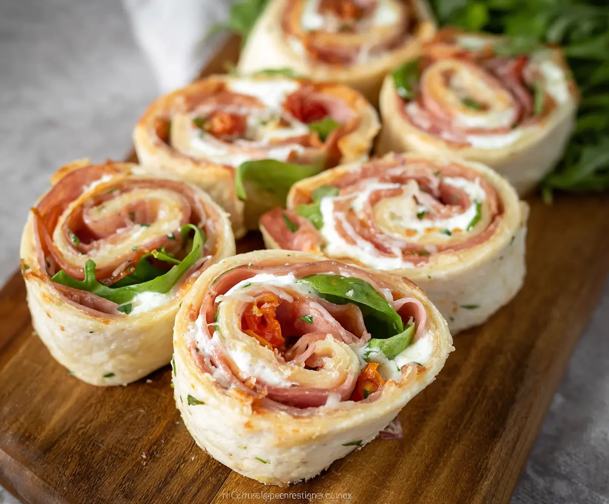 Close-up of Zesty Italian Pinwheels made with crispy puff pastry and flavorful Italian herbs.