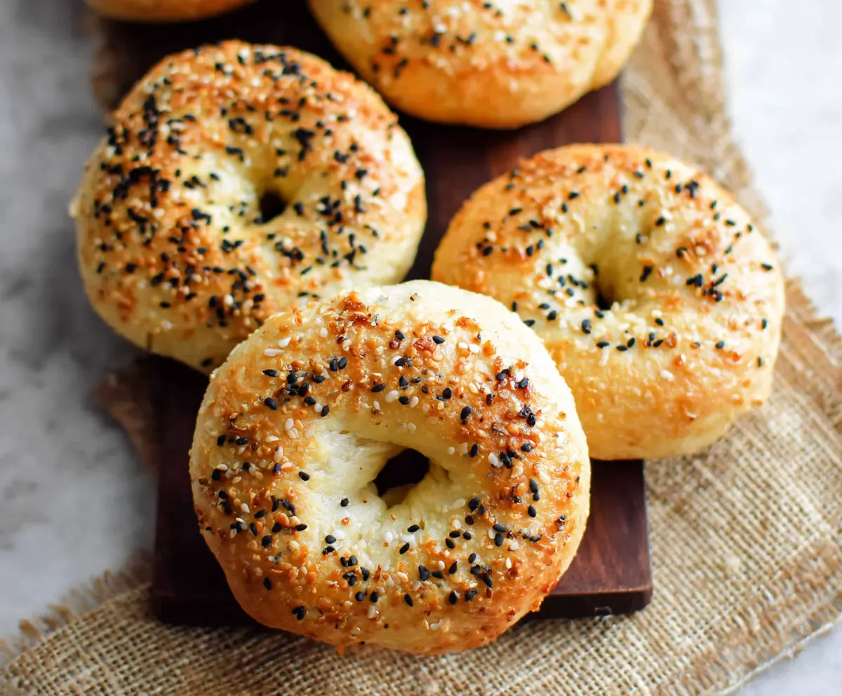 Delicious homemade air fryer bagels made with just three ingredients, perfect for a quick breakfast.
