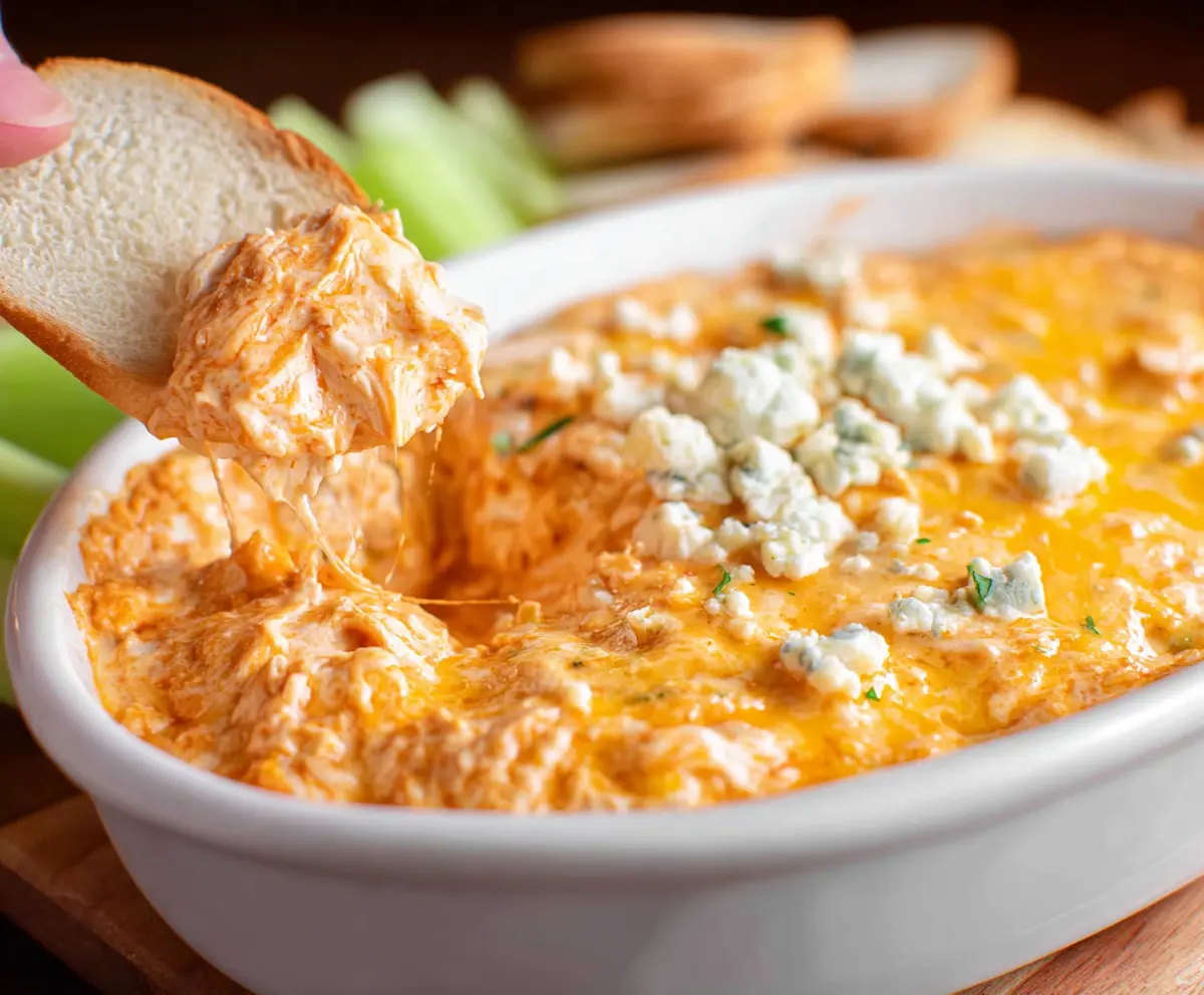 Delicious Buffalo Chicken Dip with Cream Cheese served in a bowl, perfect for parties and game day snacking.