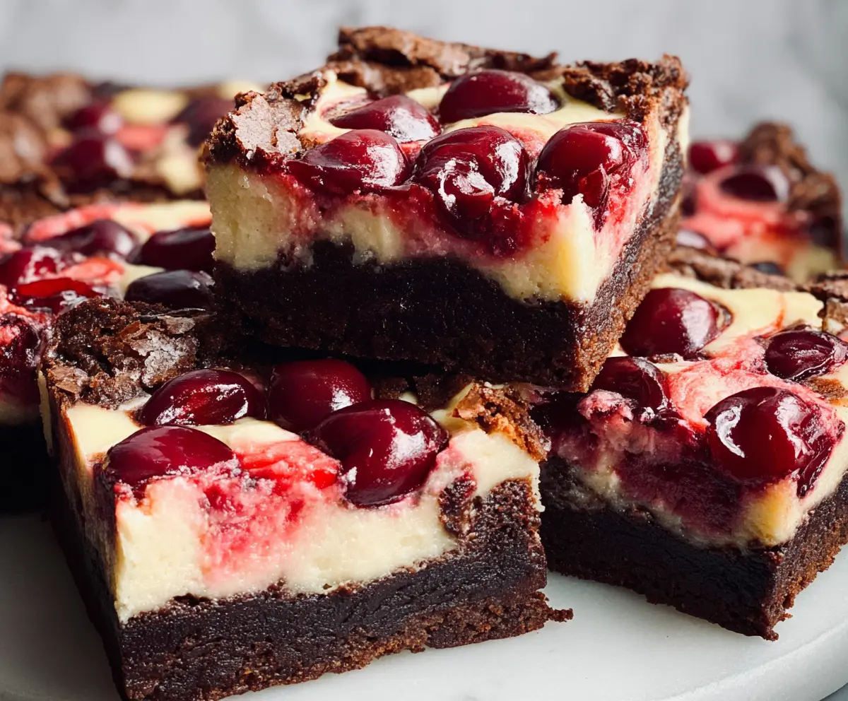 Delicious cherry cheesecake brownies with a rich chocolate base and creamy cherry topping.