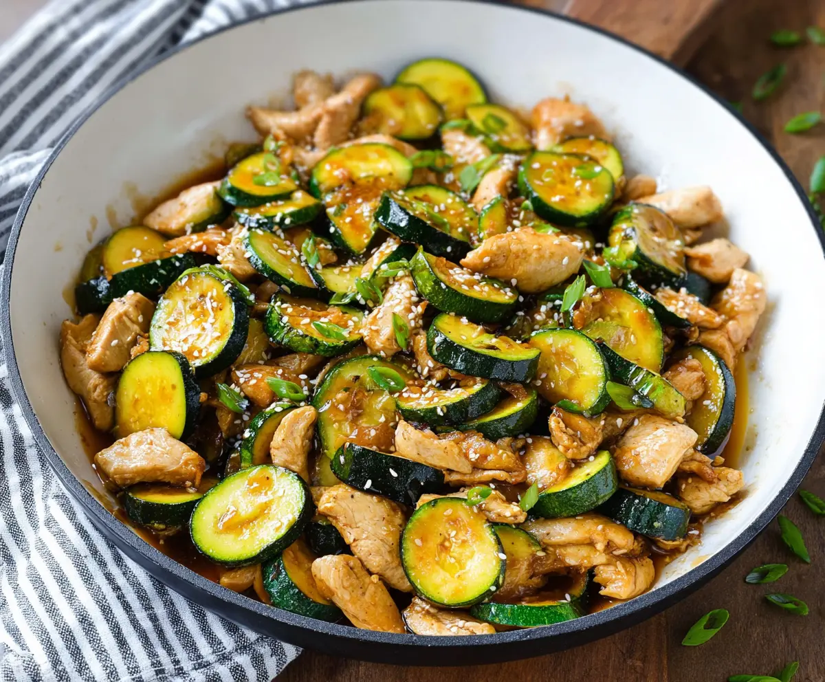 Delicious chicken zucchini stir fry with colorful vegetables and savory sauce