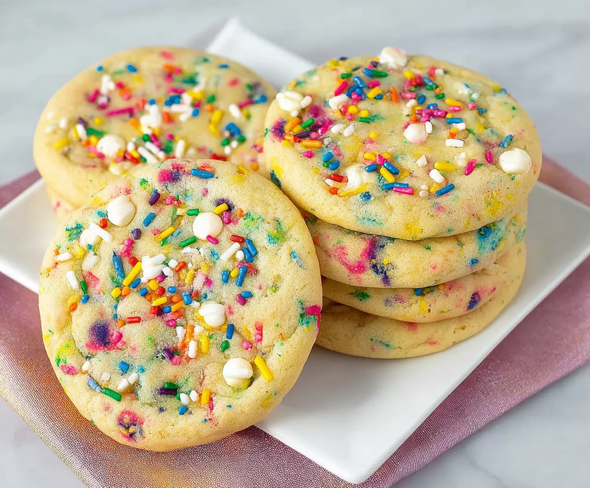 Colorful confetti cookies with vibrant sprinkles and a soft, chewy texture, perfect for celebrations.