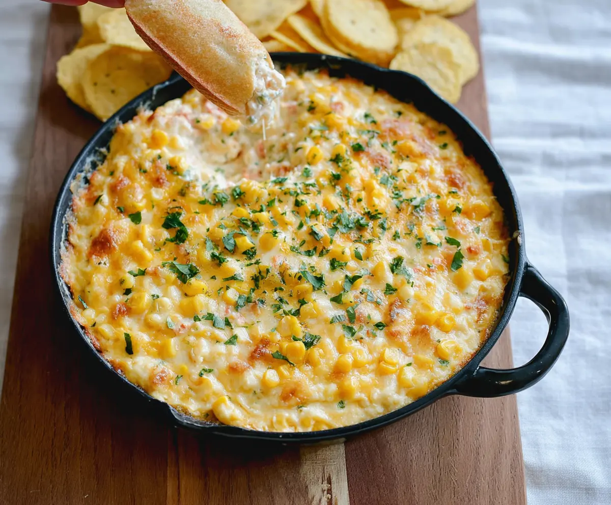 Cream Cheese Corn Dip served in a bowl, showcasing a creamy and cheesy appetizer for parties and gatherings.
