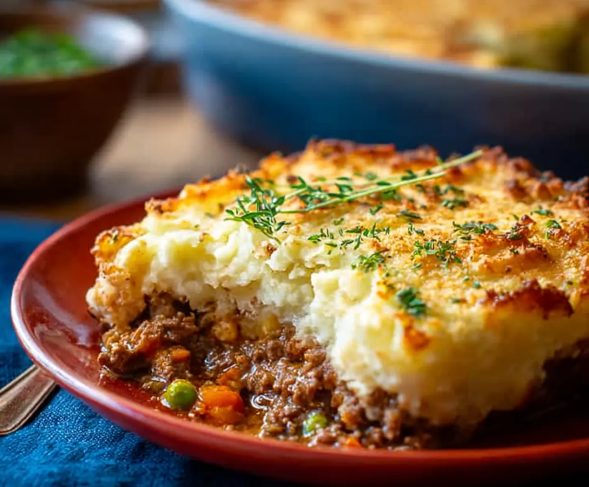 Delicious Lamb Shepherd's Pie with mashed potato topping and tender lamb filling