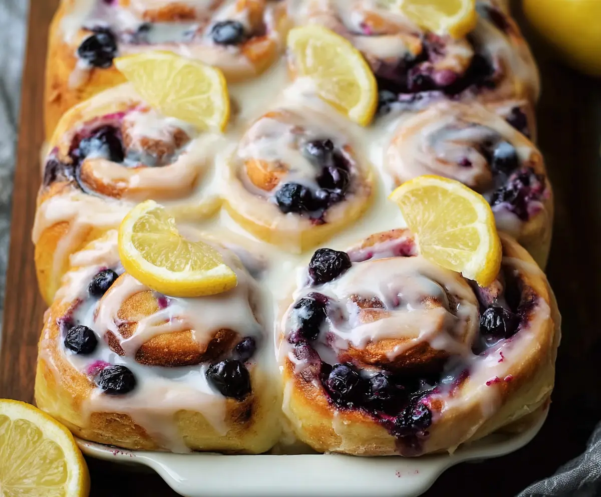 Delicious Lemon Blueberry Rolls fresh out of the oven with golden crust and vibrant berry filling.