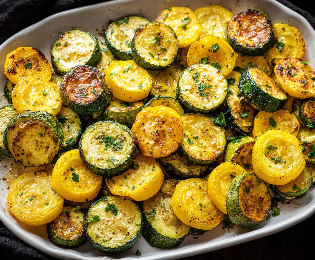 Delicious roasted zucchini and squash on a baking sheet, perfect for a healthy side dish.