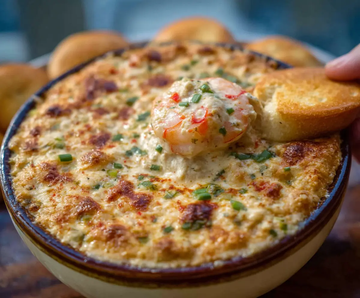 Creamy Spicy Louisiana Shrimp Dip served with fresh cilantro and lemon wedges.