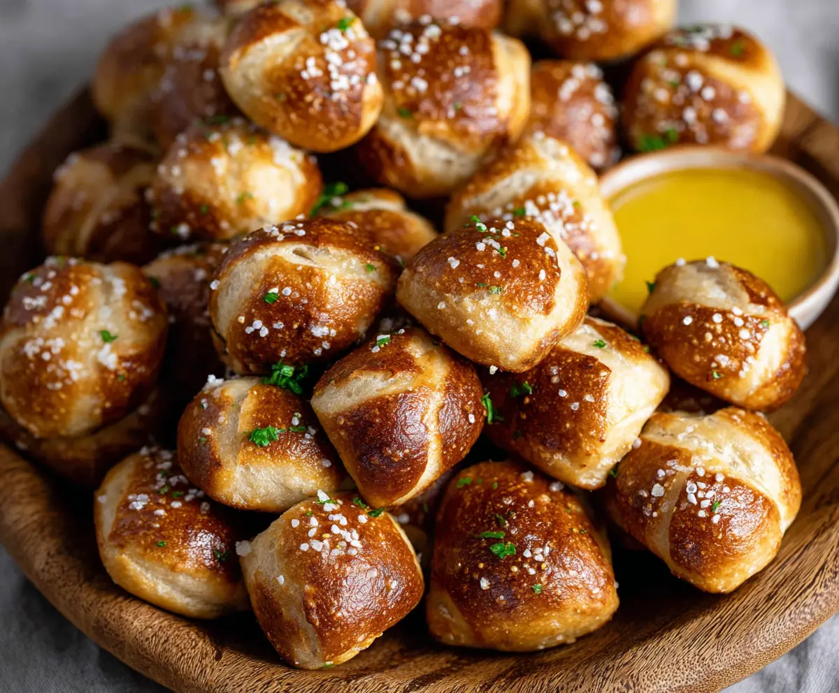Delicious yeast-free sourdough discard pretzel bites served warm with sea salt topping.