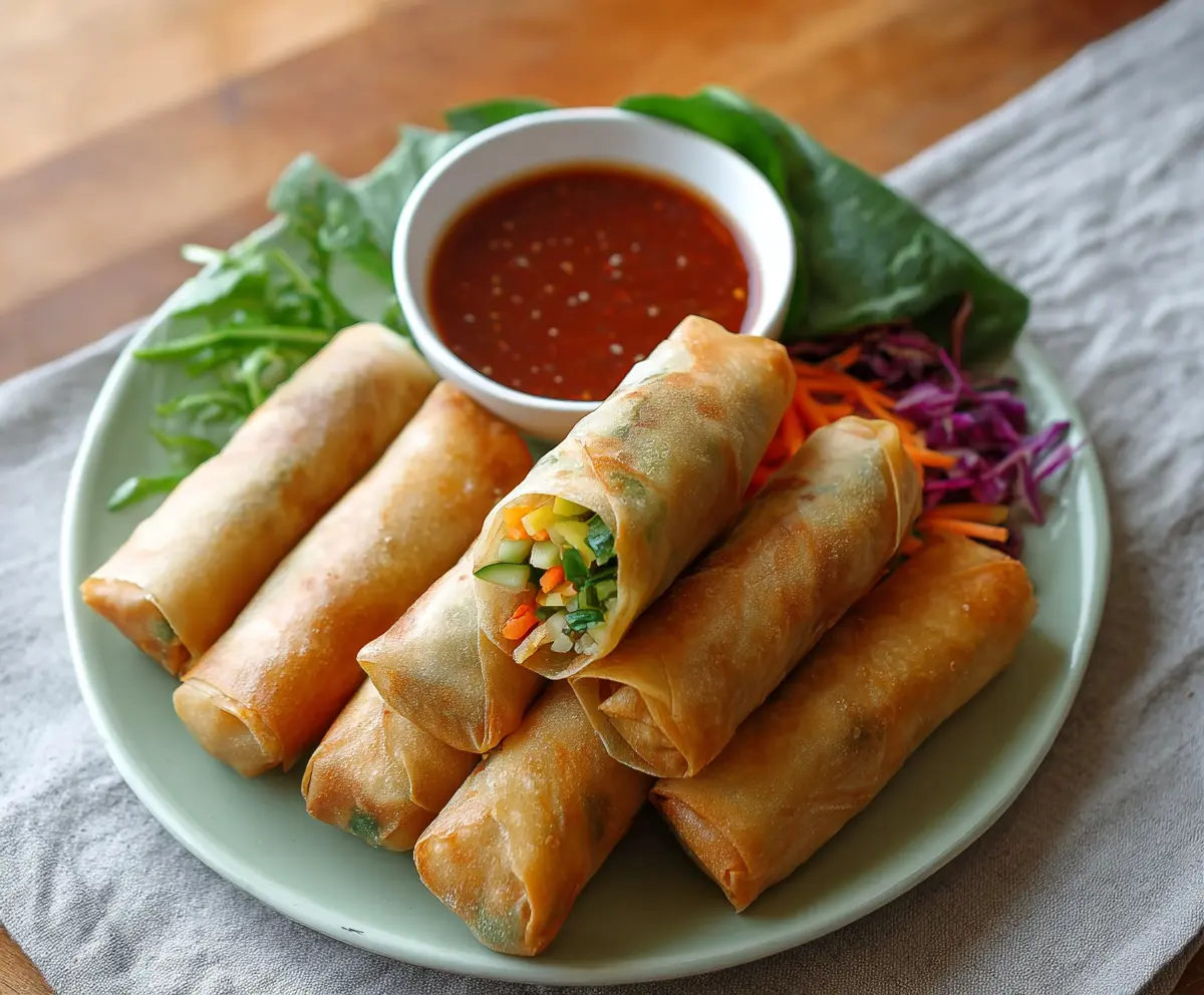 Colorful Bang Bang Vegetable Spring Rolls filled with fresh vegetables and crispy rice paper, perfect for healthy snacking.