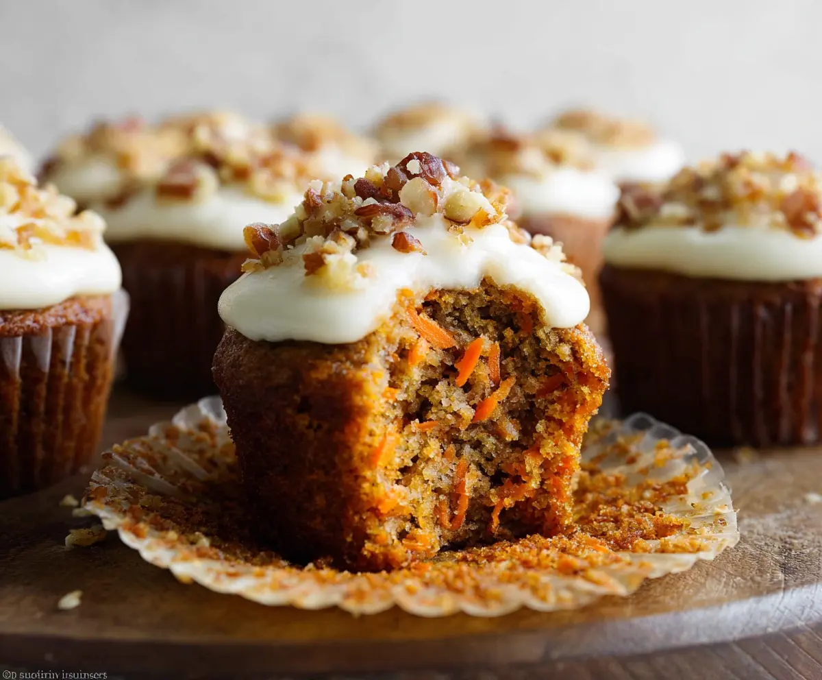 Delicious homemade carrot cake muffins with cream cheese frosting, perfect for breakfast or dessert.
