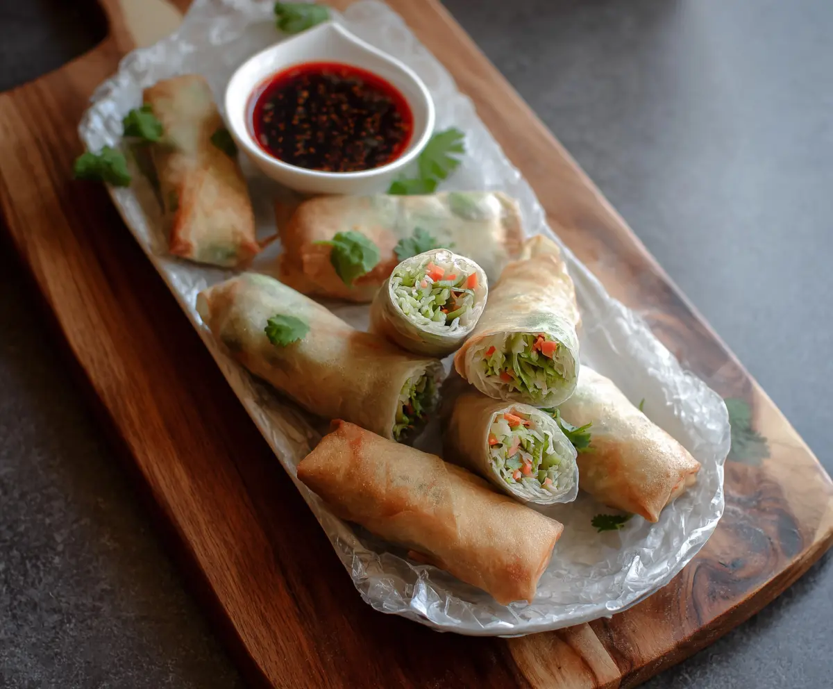 Delicious Chicken Vegetable Spring Rolls filled with fresh vegetables and tender chicken, perfect for a healthy appetizer.