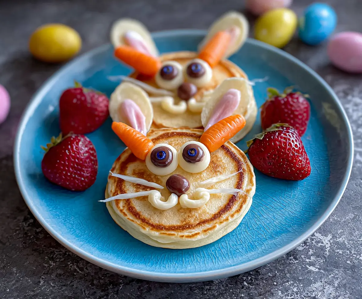 Cute Easter Bunny Pancake Bites with colorful toppings perfect for holiday breakfast
