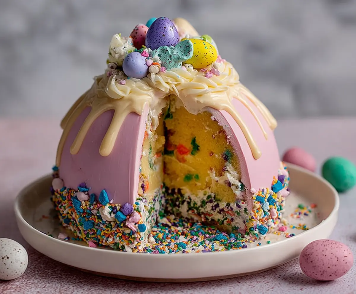 Colorful Easter Egg Smash Cake for a festive celebration with vibrant decorations