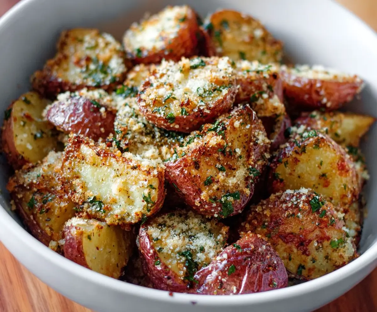 Golden Parmesan Garlic Butter Red Potatoes served as a savory side dish.