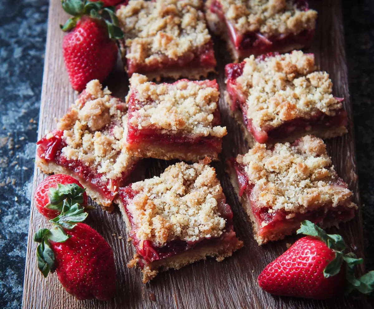 Delicious Strawberry Rhubarb Crumble Bars with a golden crust and fruity filling