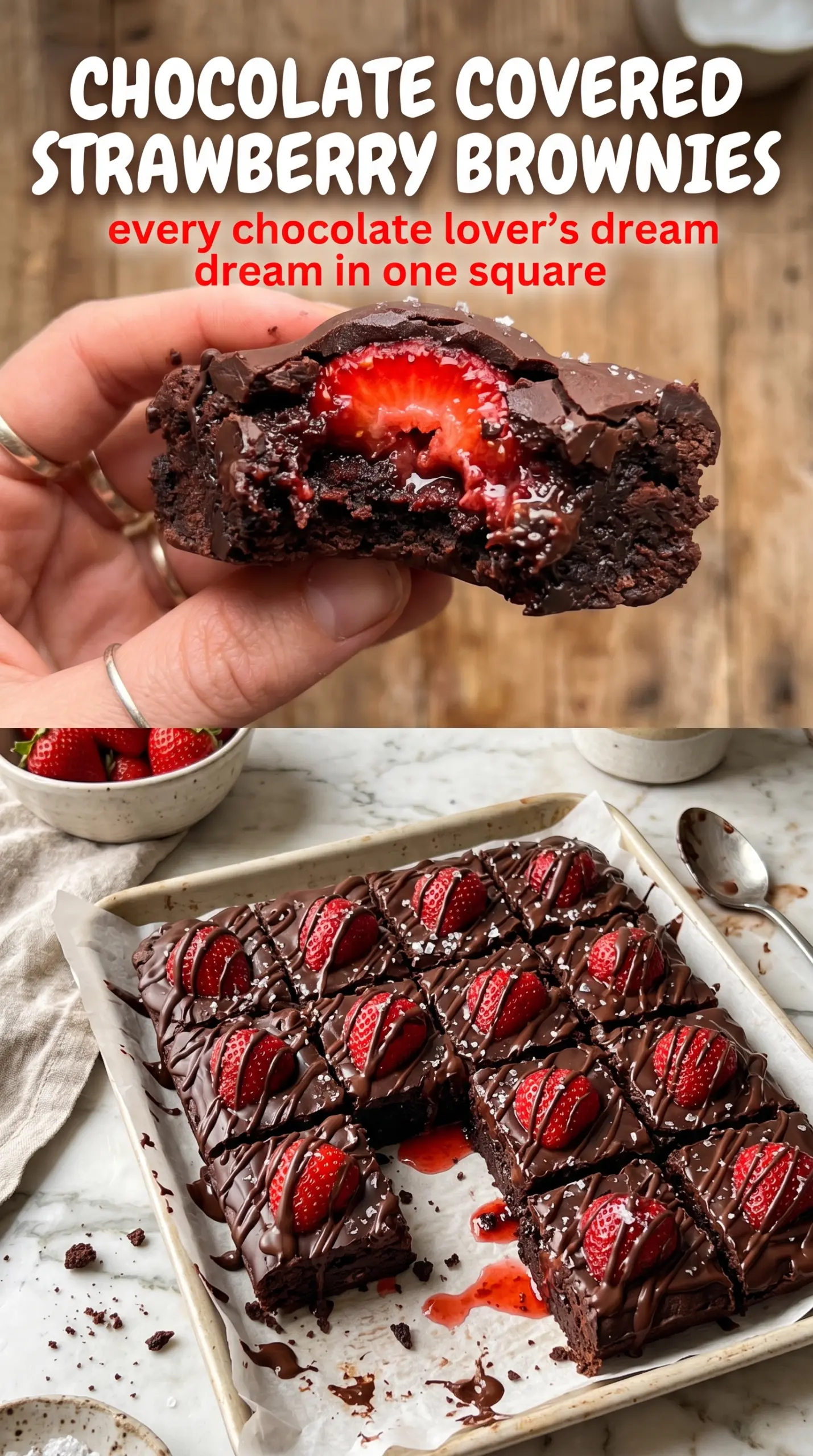 Chocolate Covered Strawberry Brownies fudgy chocolate glossy strawberry