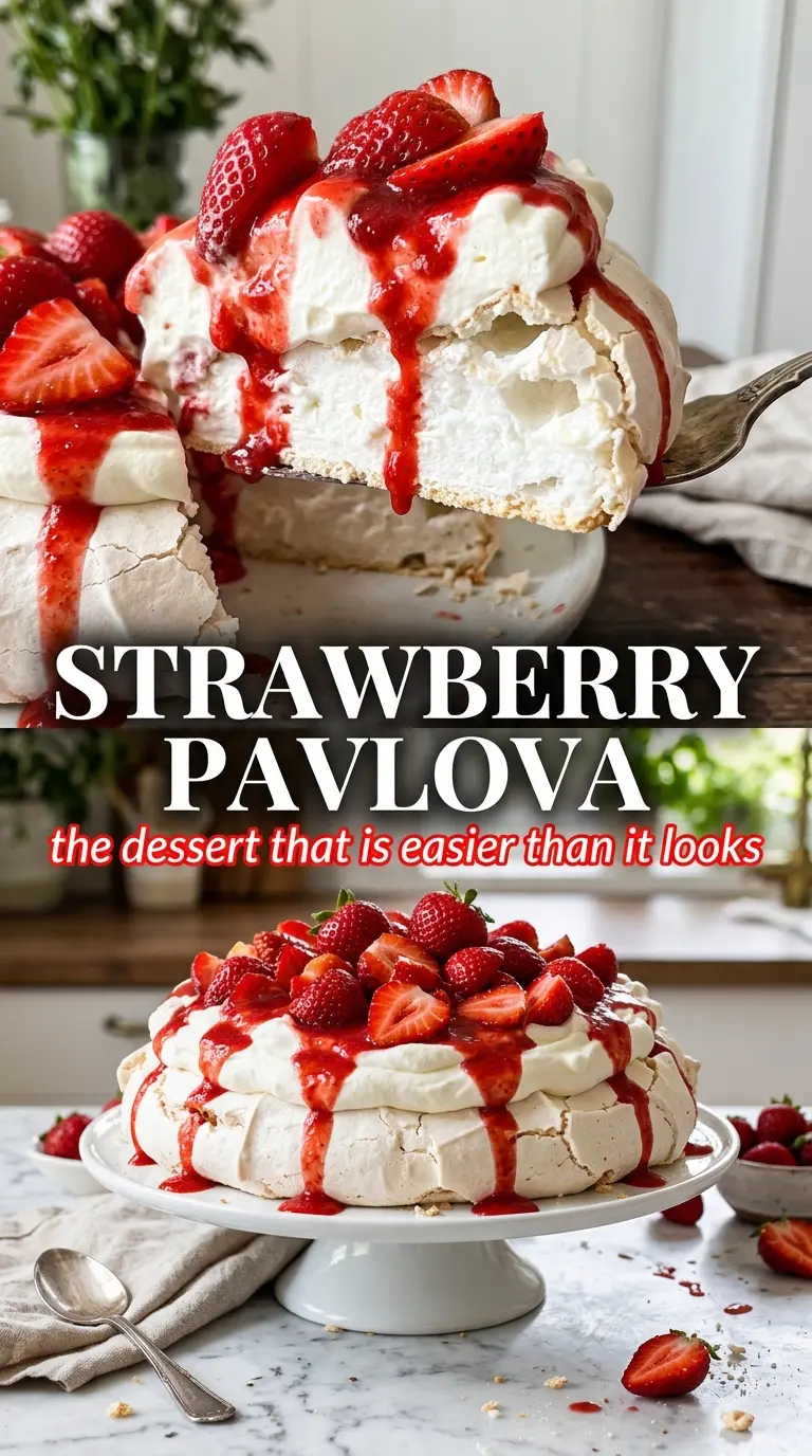 Strawberry Pavlova crisp meringue whipped cream strawberries