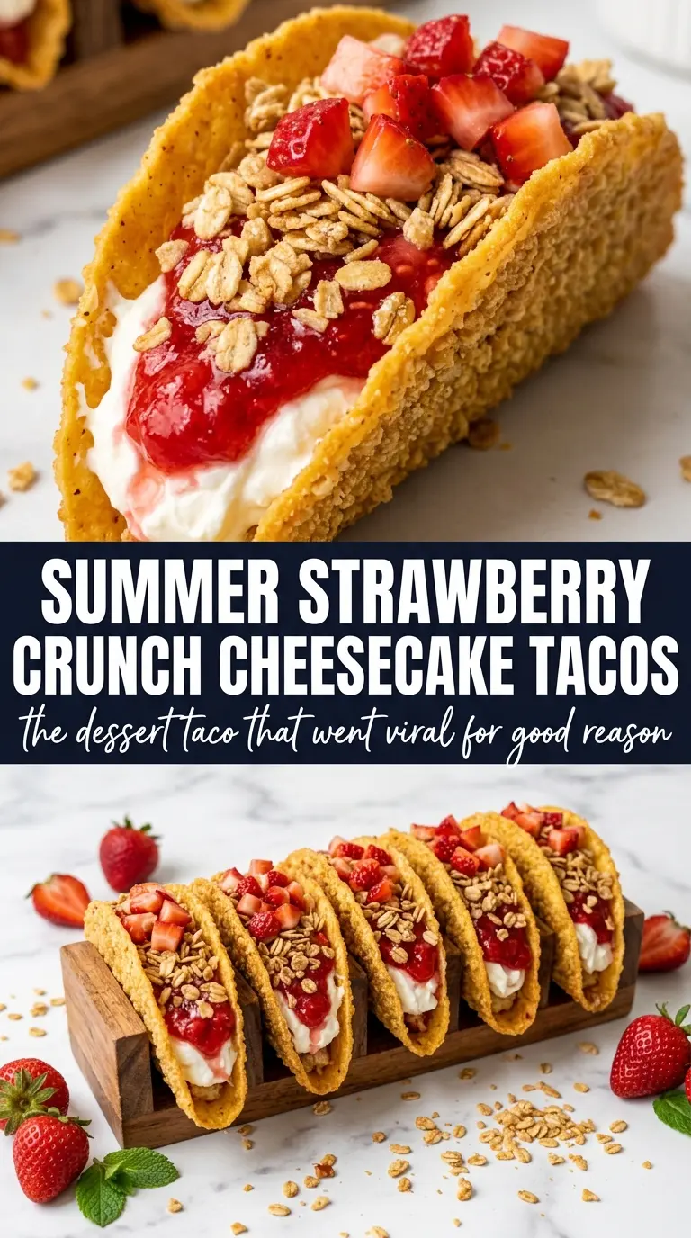Summer Strawberry Crunch Cheesecake Tacos crispy strawberry cheesecake