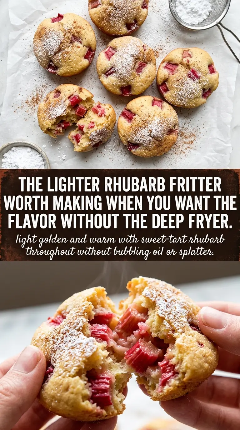 Baked Rhubarb Fritters golden cinnamon-sugar, tender crumb