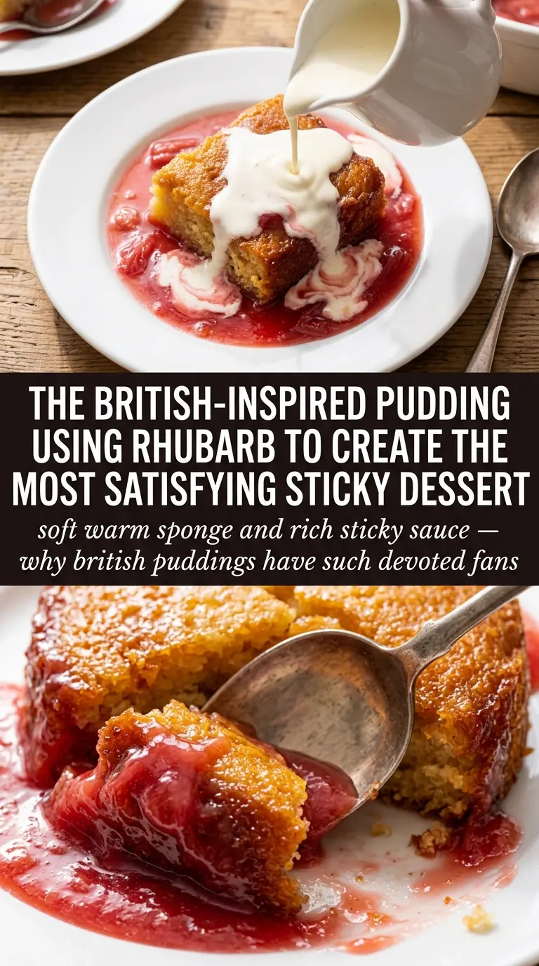 Baked Sticky Rhubarb Pudding moist toffee-sauced British dessert