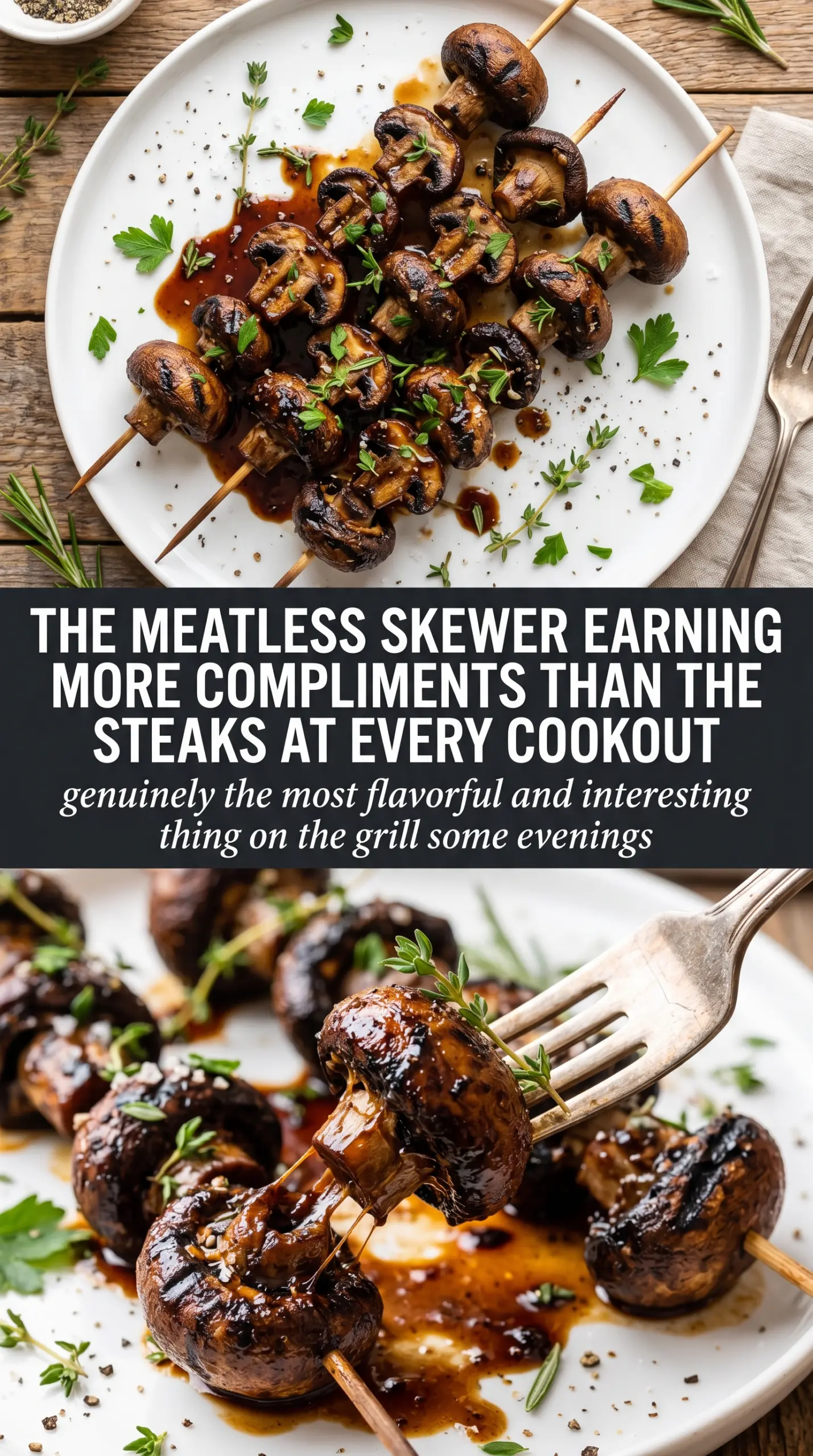 Balsamic Garlic Grilled Mushroom Skewers balsamic glazed caramelized